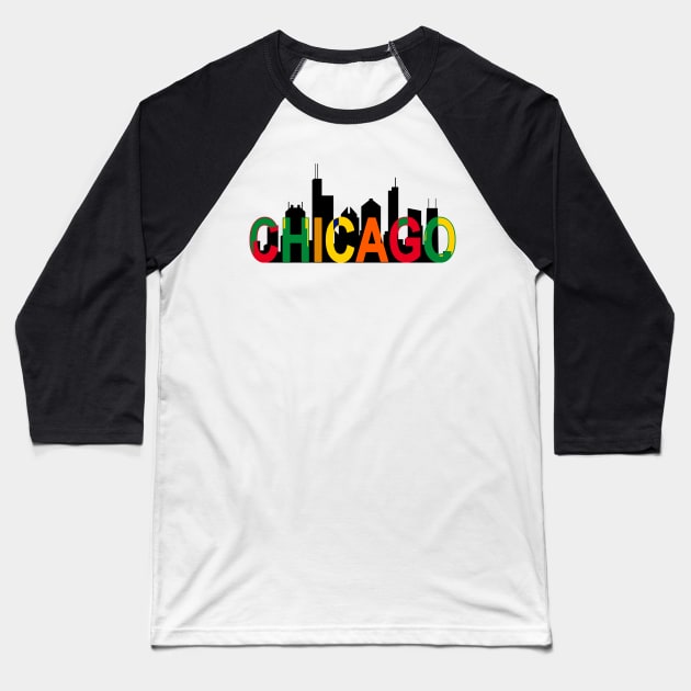 Chicago Skyline Art Baseball T-Shirt by zsonn